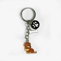 Brown dachshund metal keychain with white bone and black paw print charms - Brown with Bone and Paw Print