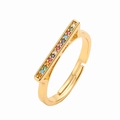 Anillo ajustable de oro de 18K con barra lineal engastada con gemas de arco iris - Estilo de Barra de Circón Arcoíris
