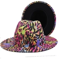 Kleurrijke fedora hoed met luipaardprint, brede rand en zwarte binnenvoering mode - M (56-58cm) / 02 Beige (Kleurrijke Dierenprint Voering)