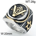 Retro Masonic ring for men in silver and gold steel with G symbol and black texture - US 12 / Silver Gold Two-Tone Star Decor Style (KR39433-OT)