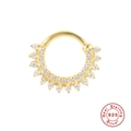 Golden S925 sterling silver hoop piercing with double row of pavé set zircon stones - Single Piece Gold