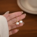 Eleganti orecchini pendenti con perle in argento s925 dal design vintage francese - Argento 925 / 10mm Perla Artificiale / Oro-10mm/Catena Lunga a 5 Sezioni (F4397)