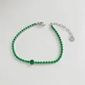 Silver stainless steel chain bracelet with green zircon stones and adjustable clasp - Silver/Round Green Zircon (SBP171)
