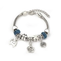 Silver snake chain bracelet with blue crystal beads and butterfly clover elephant charms - Peacock Blue (A1-006)