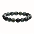 10mm natural dark green and black stone bead bracelet with polished malachite finish - 10mm Unakite