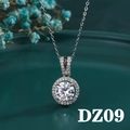 Macro view of 2ct round cut halo pendant necklace with polished silver finish - Style DZ09 [3 Carat, No Chain]