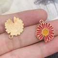 Golden and red enamel cherry blossom flower charms with yellow center on fingers - 1Pc Red Single-Sided Sunflower 18x20mm