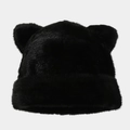 Dettaglio cappello invernale in finta pelliccia nera spessa con orecchie di animali - M (56-58cm) / Nero