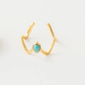 Detailed macro of gold drop turquoise ring featuring an adjustable crown-shaped band - Adjustable Open / Slim Lake Blue
