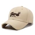 Retro distressed beige baseball cap with Fard 1987 embroidery and frayed brim detail - Adjustable / Khaki