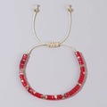 Adjustable hand-woven bracelet with red stone beads and gold hematite spacers - Red White Ink Splatter Beads-Cream Cord-Single Bracelet