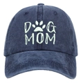 Navy blue washed cotton baseball cap featuring light green DOG MOM embroidery - Washed Dark Blue DOG MOM Embroidery Baseball Cap