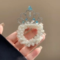 Elastico per capelli con perle e corona blu per bambine stile principessa elegante - Corona di Strass Colorati a Cuore #2