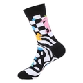 Chaussette en coton noir avec motif damier et éléments marins colorés, style urbain - 964-Créatures Marines