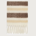 Écharpe rayée en mohair marron, beige et jaune avec des finitions à franges chic - Rayures Café Beige