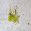 Green grape-shaped drop earrings with golden hooks and delicate white flower accents - Light Green Grape Style (FN1010-1)