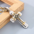 Three-layer cross pendant with gold, silver, and black finish on a chunky Byzantine chain - Style B Two-tone Gold (Byzantine Chain)