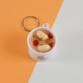 Miniature congee food model keychain with white bowl, red dates and metal ring - Barrel Diameter 4cm / Sago Peanut Dew