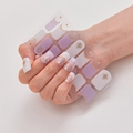 Macro detail of laser gold-stamped nail art stickers with purple and white totem designs - Purple White Gold Stamping Polka Dot Totem Style (DQ3-103)