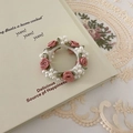 Pink rose and white pearl elastic hair scrunchie with sweet silk flower design - 3# Dark Pink Pearl Flower (Full Circle)