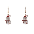 Christmas snowman earrings set with red enamel hat and gold plating on white background - Christmas Snowman Earrings