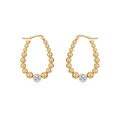 French vintage titanium steel gold beaded hoop earrings with a single round rhinestone - Gold