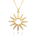 Gold plated sunflower pendant necklace with zircon crystals on a white background - Sunburst Style (c540)
