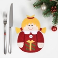Christmas silverware holder featuring a cute pigtail girl cartoon doll in red felt fabric - Girl Style