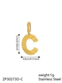 Macro shot of gold stainless steel letter C pendant with dimensions 1cm and weight 1g - Letter-C / Gold