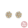 Golden 925 sterling silver flower stud earrings with sparkling cubic zirconia clusters - APE04-Gold Flower Cluster