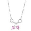 Collar de cereza con corazones rosas de circonita y colgante plateado para mujer - Cereza de Circón Rosa (Z-617)
