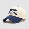 Detail of Keep Going 3D embroidery on kids cotton color-block baseball cap - 50cm (1-3 Years) / Off-white Spliced Blue