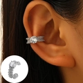 Silver ear bone cuff featuring a large round zircon and pavé crystals on the side - White K - Main Diamond Inlay Style (X328)