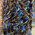 Faceted teardrop blue natural stone pendant with gold metal frame for DIY jewelry - 8*12mm Double Sided Cut / Lapis Lazuli-Gold Edge