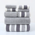 6-piece gray and white towel set with stripes and color blocks stacked on white background - Grey 8-Piece Set