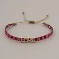 Bohemian woven friendship bracelet with gold LOVE lettering and sparkling crystals - Red Blue Beige Geometric-LOVE Charm