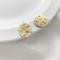 14K gold plated round coin pendant with moon star and zircon for DIY jewelry - Star and Moon Tag 14x18mm