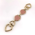 Strawberry heart carabiner bag chain extension strap accessory in pink and gold enamel - Heart Clasp/Double Pink Strawberries / Light Gold/Pink