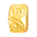 Polished 18K gold plated stainless steel rectangular ring with swirl texture relief - Long Swirl Style (3951)