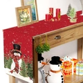 Kersttafelloper met sneeuwpop en rode vogels op een houten tafel in kerstsfeer - 181x35.5cm / Kerstsneeuwpop met Rode Geruite Sjaal
