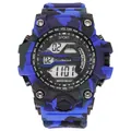 Blue camouflage digital sports watch with multi-function display and resin strap - Large Camouflage Blue