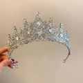 Luxurious silver crown headband with sparkling white rhinestones and intricate crystals - 30# Headband - Silver Rhinestone Flower Leaf Waterdrop Crown