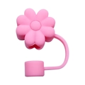 Pink silicone peach blossom straw cover cap for 10mm drinking straws with ring connector - Daisy Pink