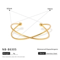 Detail of gold X-shaped stainless steel cuff showing 62mm diameter and 18mm opening - X-Shape Cross Minimalist Open Bangle (NB-B6305-G)