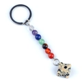 7 Chakra stone keychain with spotted stone Merkaba star pendant and metallic ring - Dalmatian Jasper