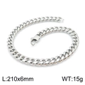 Pulsera cubana de 6mm para hombre en acero inoxidable plateado, largo 210mm con cierre langosta - 6mm / Color Acero