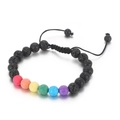 Handgemaakte zwarte lavasteen armband met regenboogkralen en verstelbaar gevlochten touw - Verstelbare Trekkoordstijl / Zwarte Lava 7 Chakra's Gevlochten (KB161266)