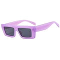 Fashionable square light purple sunglasses with dark grey lenses in a 45-degree side view - Purple Frame Grey Lens