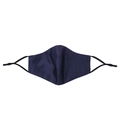 Detail of navy blue fabric face mask with adjustable black ear loops and 3D cut - Navy Blue