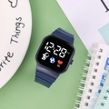 Navy blue square LED digital watch for students featuring an astronaut and football icon - Ink Blue